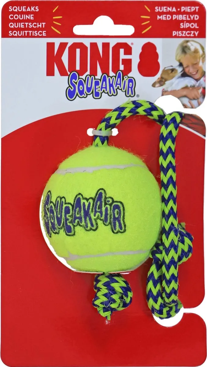KONG Air Squeaker Bal - M - Blauw