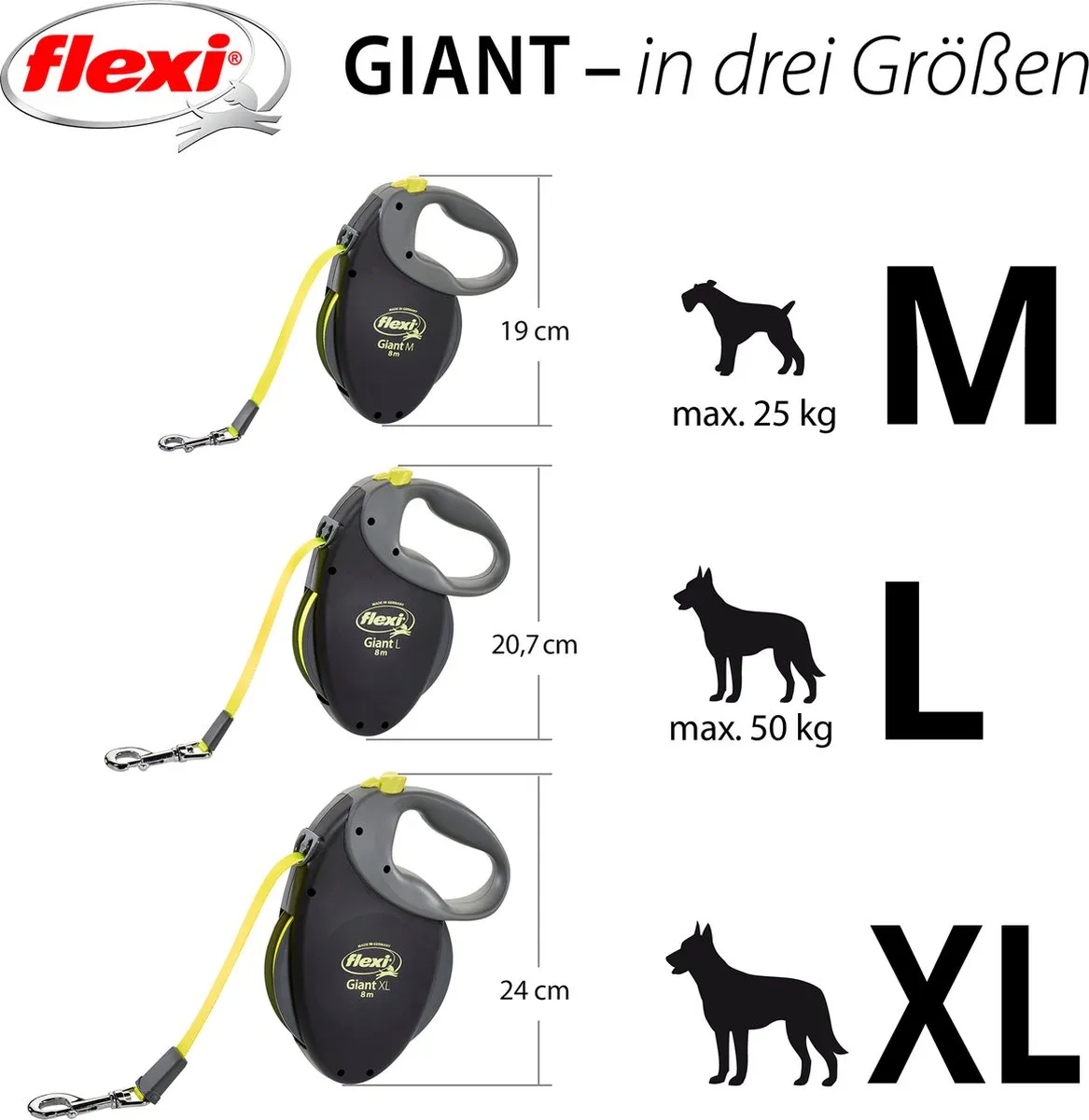 Flexi Giant Tape Hondenriem - Zwart/Neon - 10m