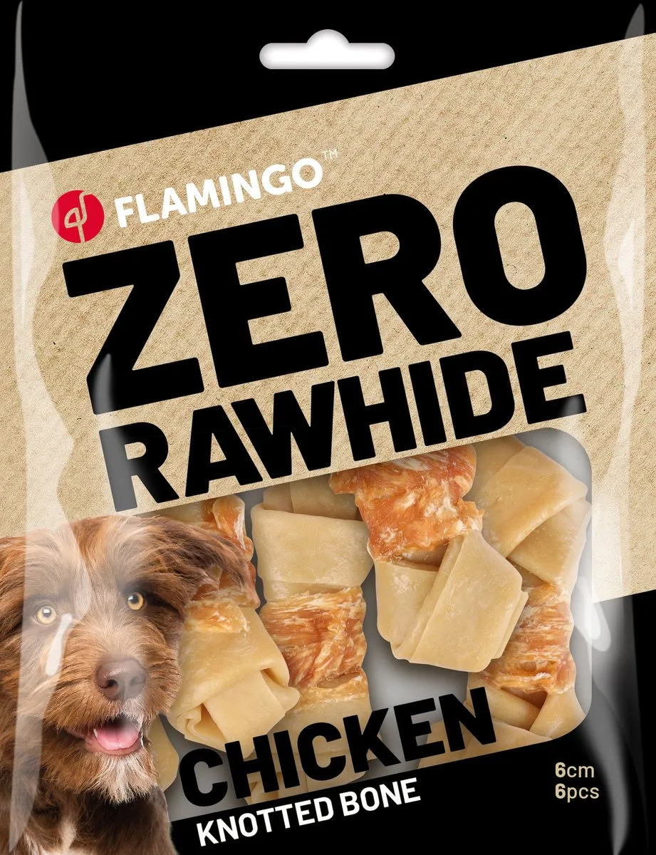 Flamingo Zero Rawhide Geknoopt Been Kip 6cm - 6 Stuks