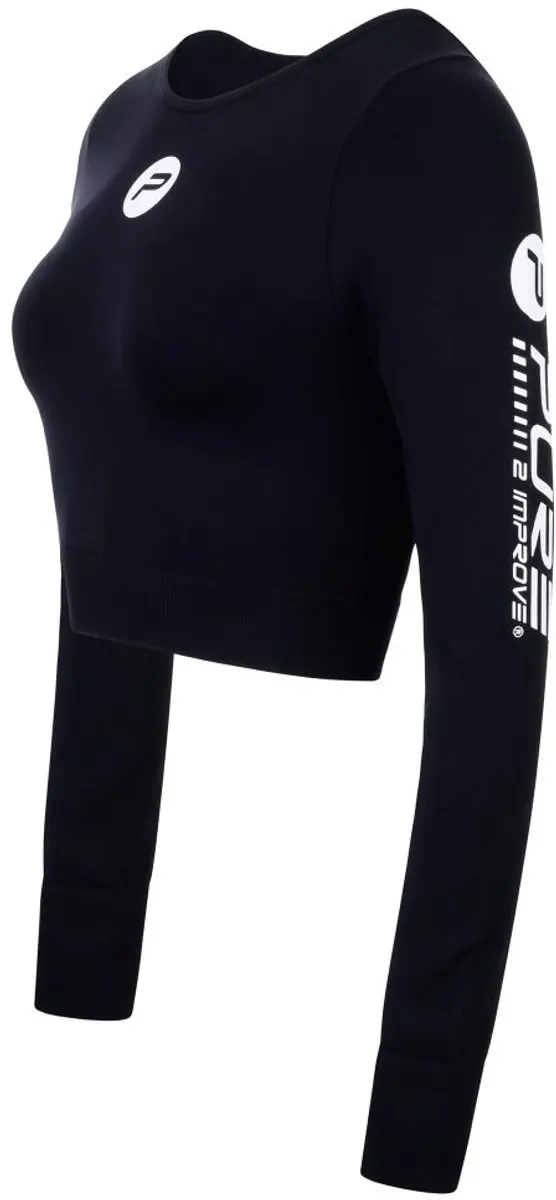 Pure2Improve Crop Top Dames - Maat XS - Sporttop Dames - Fitness Top - Seamless Training Top - 90% Nylon / 10% Spandex - Zwart - afbeelding 2 van 5