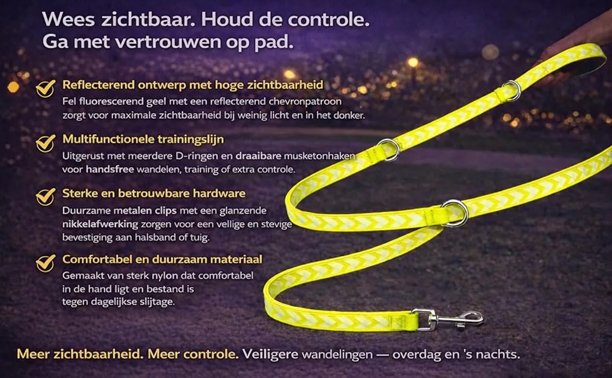 Flamingo Fergu Fluo Trainingslijn 200cm - 25mm - Handenvrij