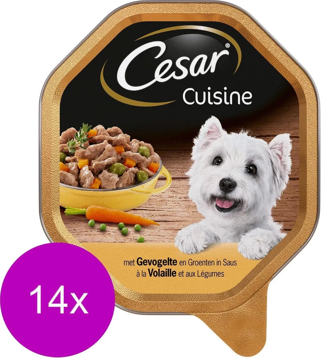 14x Cesar alu cuisine gevogelte / groente in saus hondenvoer 150 gr
