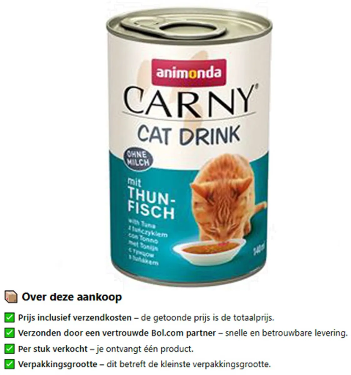 Animonda Carny Cat Drink Tonijn 140 ml - het heerlijke drankje voor katten zonder melk