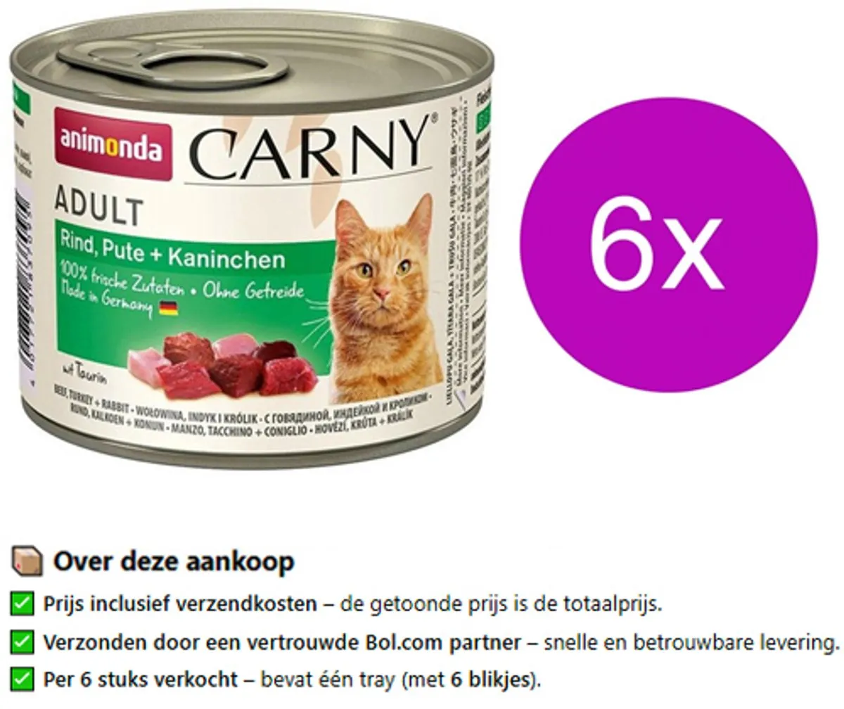 Animonda Carny Adult - Rund met Kalkoen en Konijn - 6 x 200 g