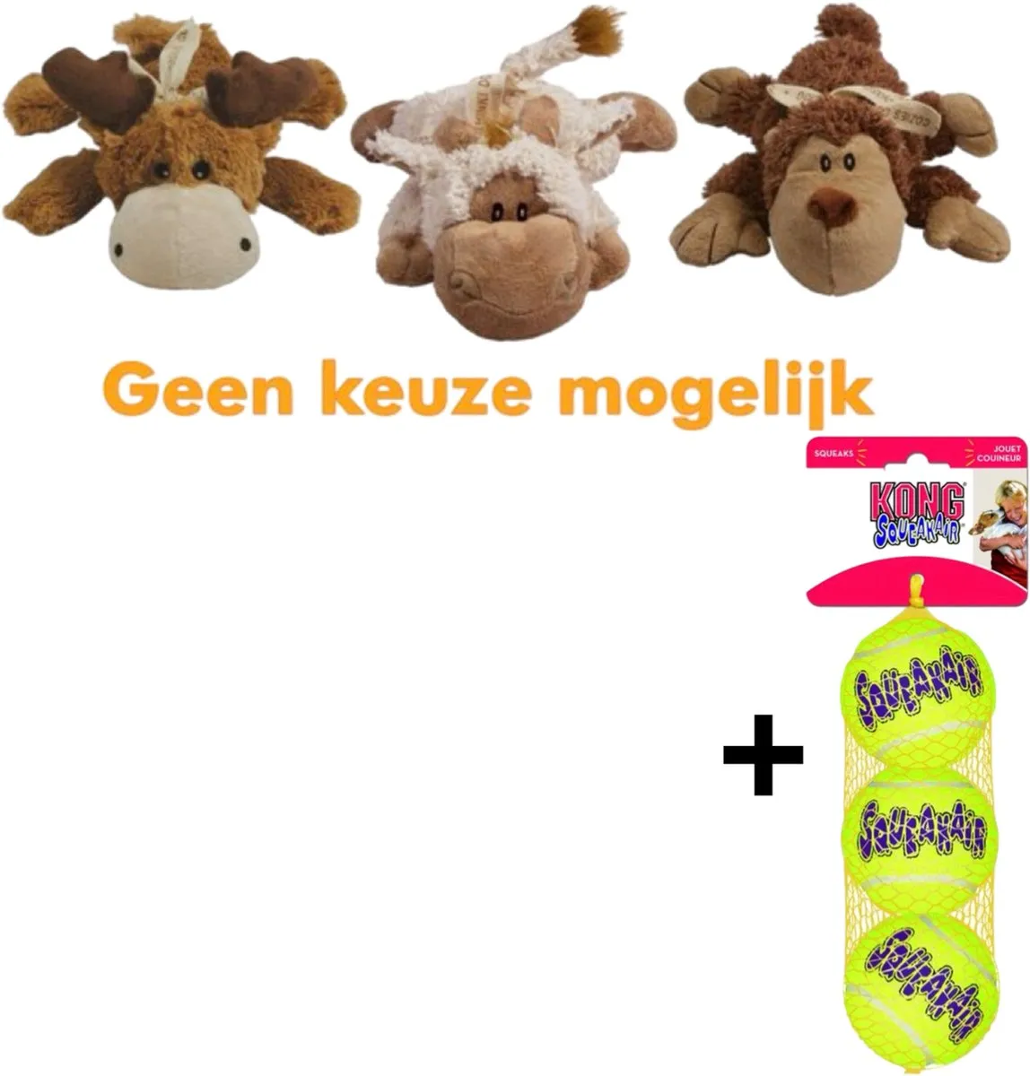 KONG Cozie Naturals Assorti + Squeakairs Tennisballen