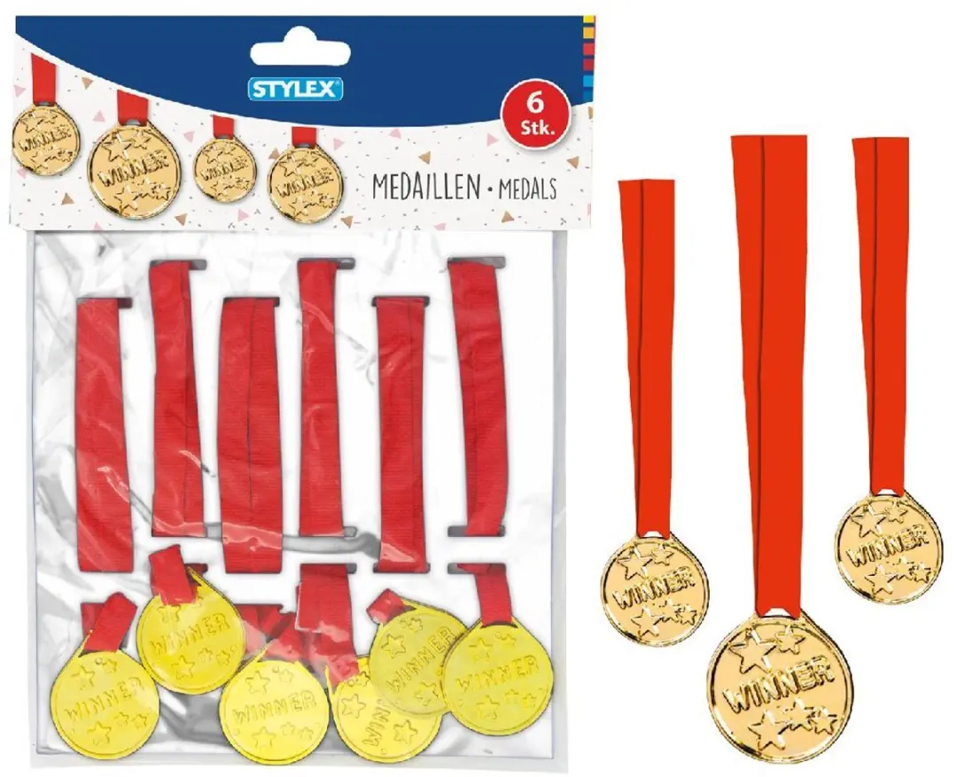 Stylex Metalen Medailles Winner 6 Stuks - Goud/Rood - afbeelding 2 van 2