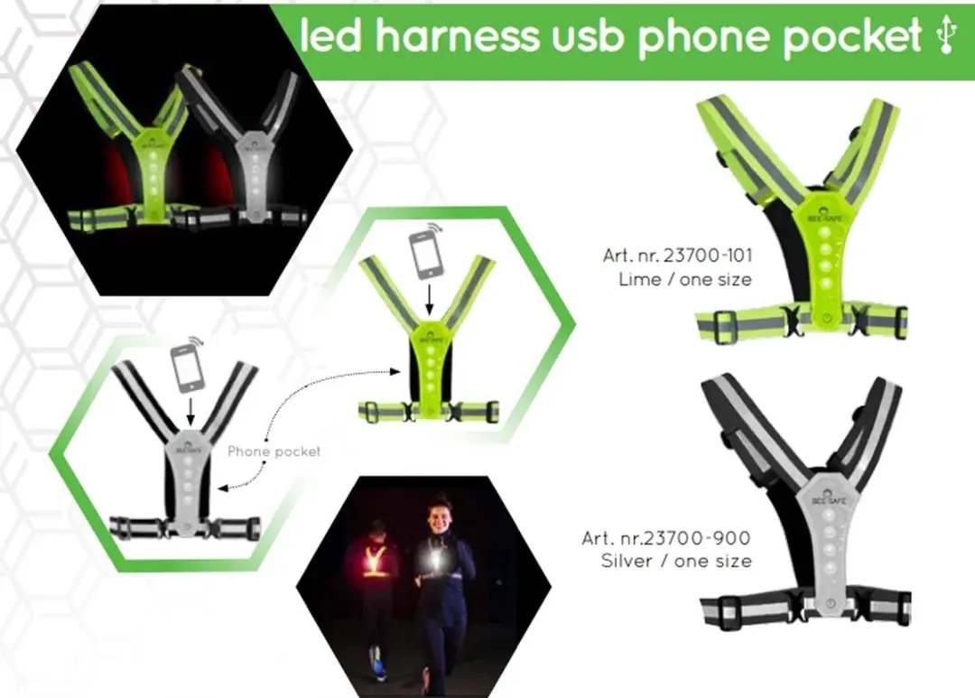 Bee Safe LED Harness USB-C Reflectievest - Lime - afbeelding 5 van 5