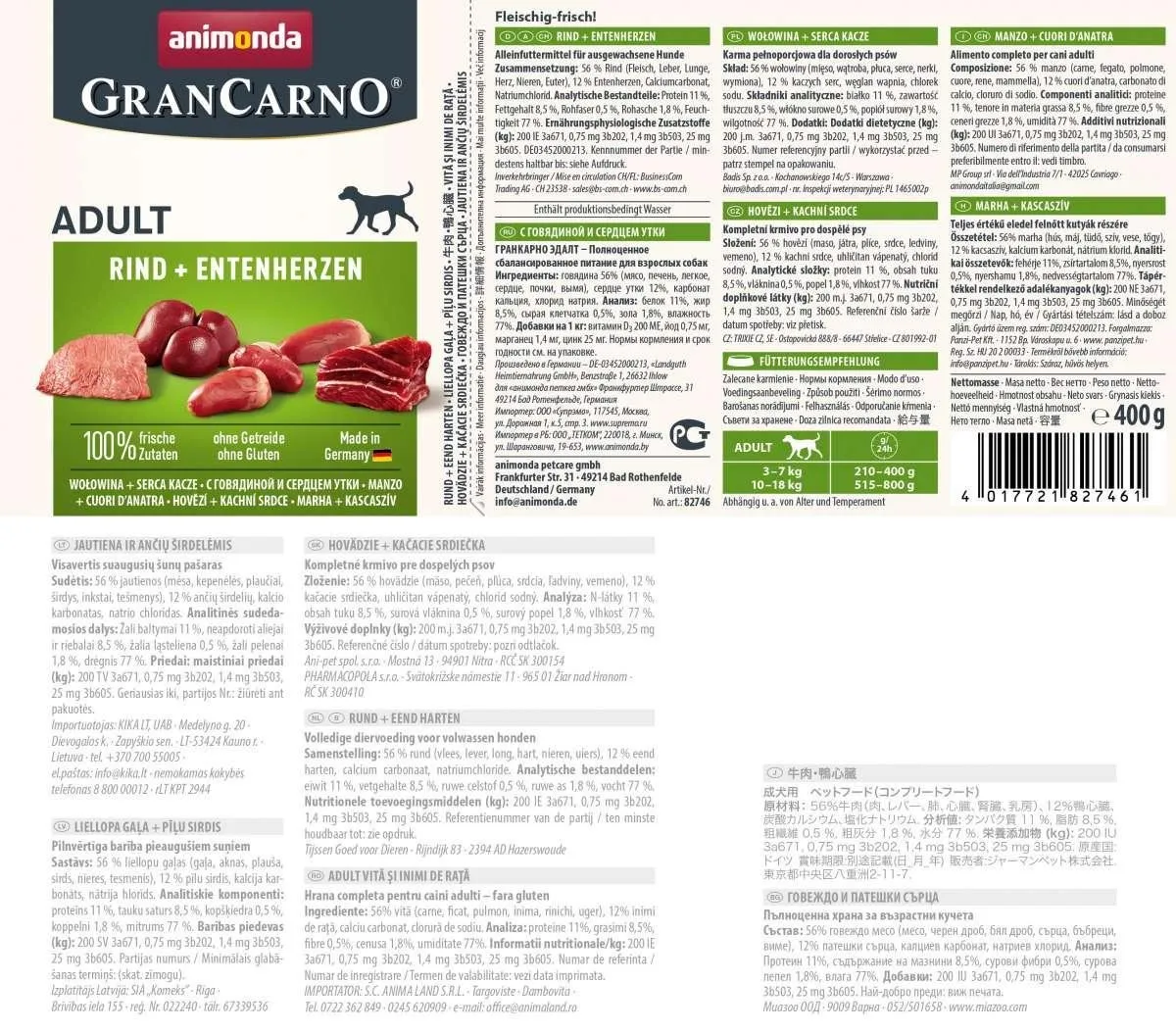 Animonda Grancarno Adult Rund + Eendenhart Hondenvoer - 2,4kg - afbeelding 2 van 2