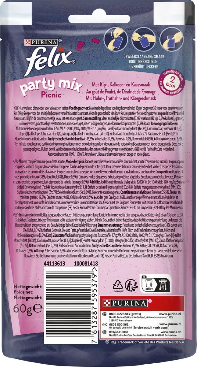 Felix Party Mix Pic Nic Kattensnoepjes - 480g (8x60g)