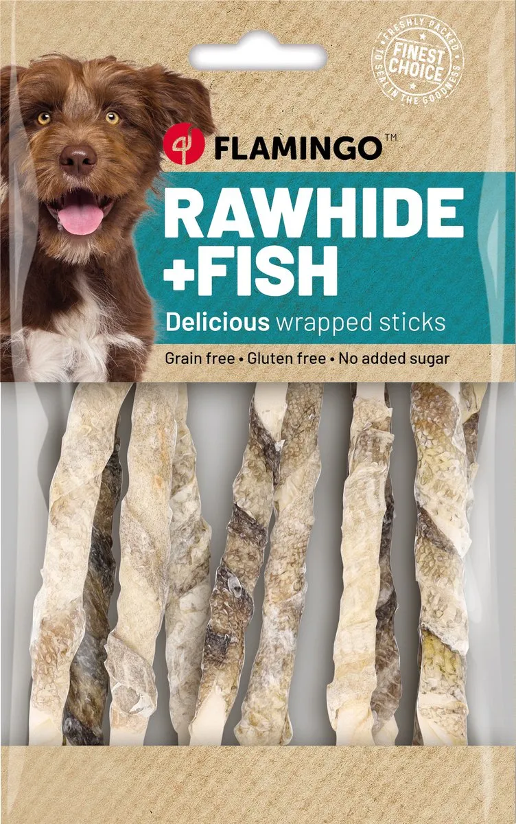 Flamingo R'hide Honden Snack Staaf Met Vis 85g