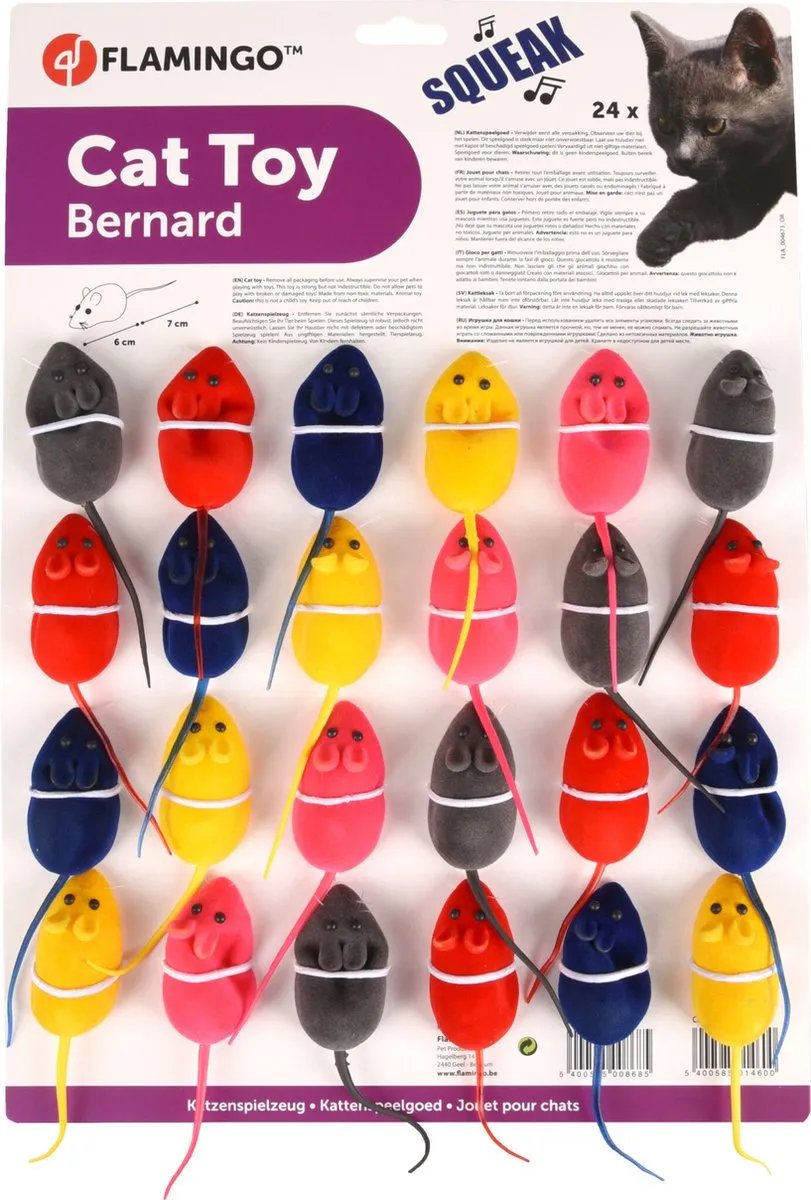 Flamingo Bernard Muis Met Pieper Kattenspeeltje - 3 Stuks - afbeelding 3 van 5