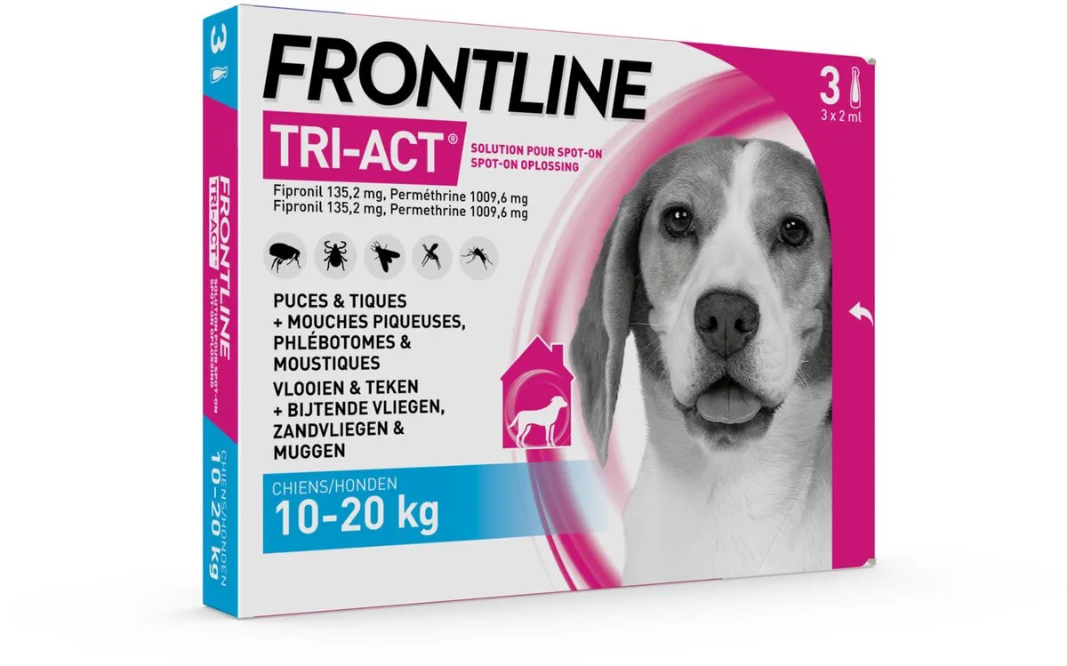 Frontline Tri-Act M Anti-Vlooien & Teken Druppels 6ml - 3 Pipetten