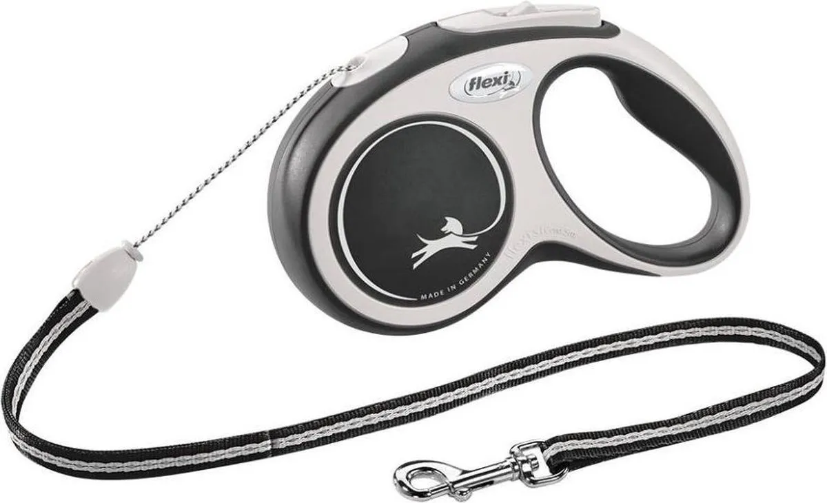 Flexi New Comfort Rollijn Koord Hondenriem M - 8m - Zwart/Lichtgrijs - afbeelding 4 van 6