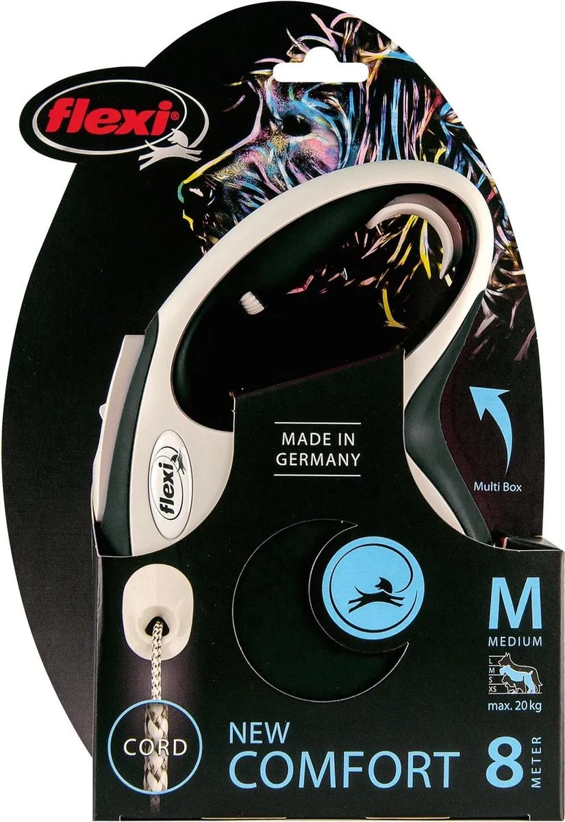 Flexi New Comfort Rollijn Koord Hondenriem M - 8m - Zwart/Lichtgrijs - afbeelding 2 van 6