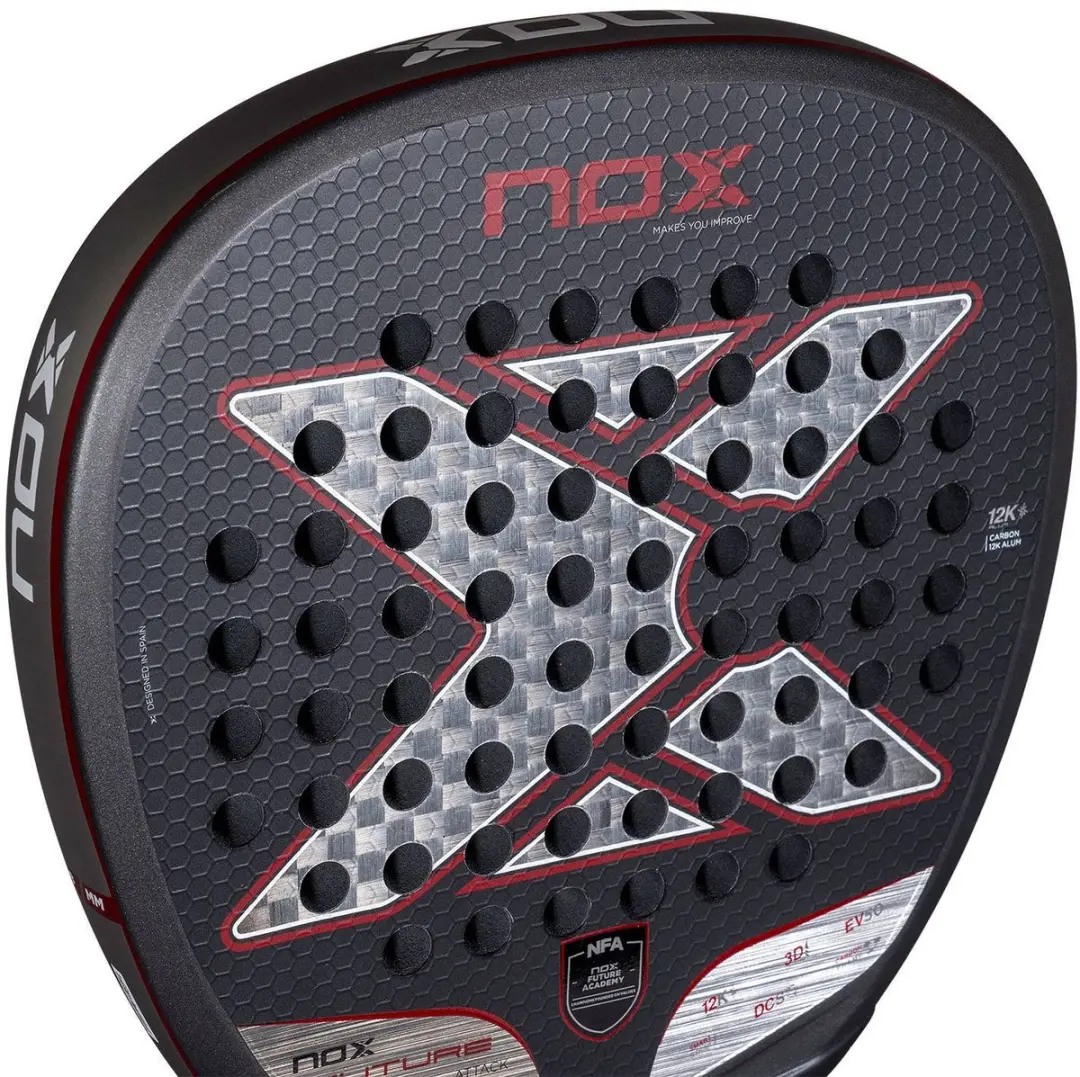 Nox Future Attack 12K Padelracket - Zwart/Rood - afbeelding 3 van 6
