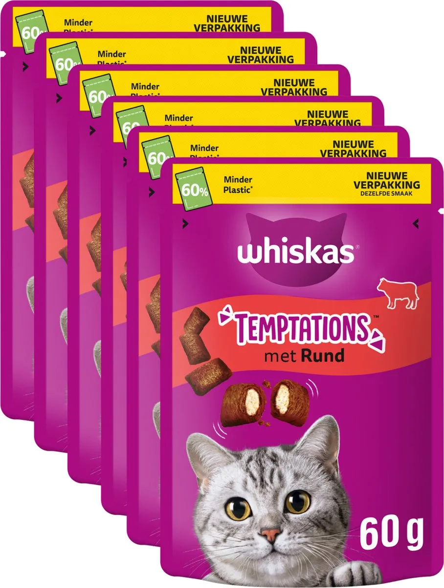Whiskas Temptations Rund Snoepjes - 6x60g