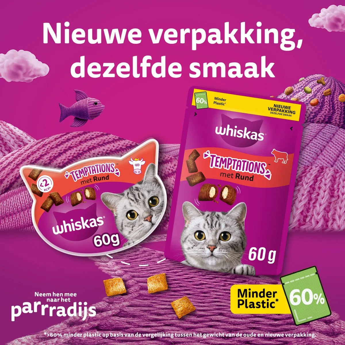 Whiskas Temptations Rund Snoepjes - 6x60g