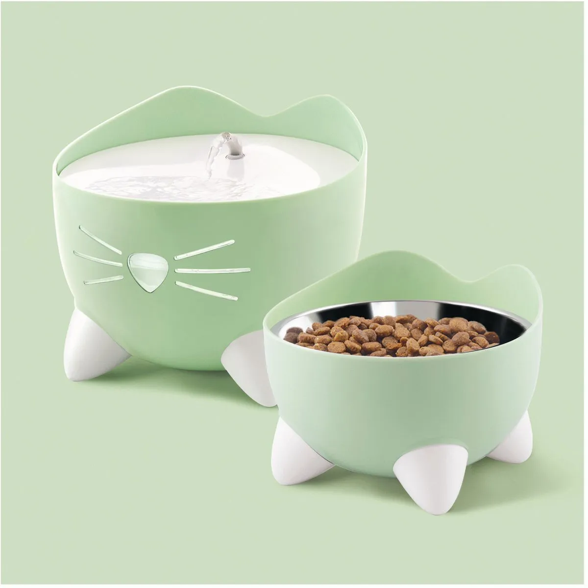 Catit Pixi Fountain Combi Kit - Drinkfontein & Voerbak Groen Wit