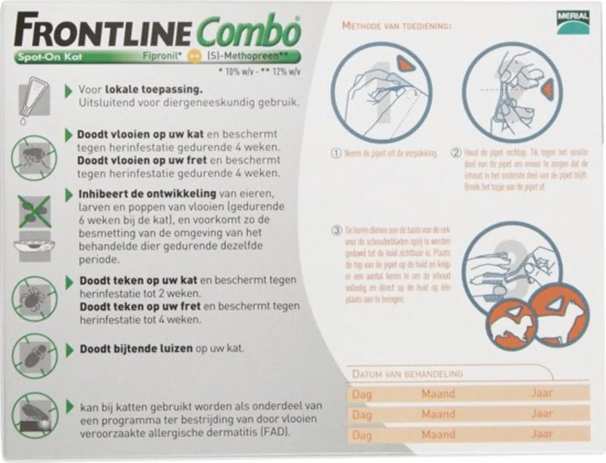 Frontline Combo Spot On Kat Anti-Vlooienmiddel 3 Pip - 1.5ml