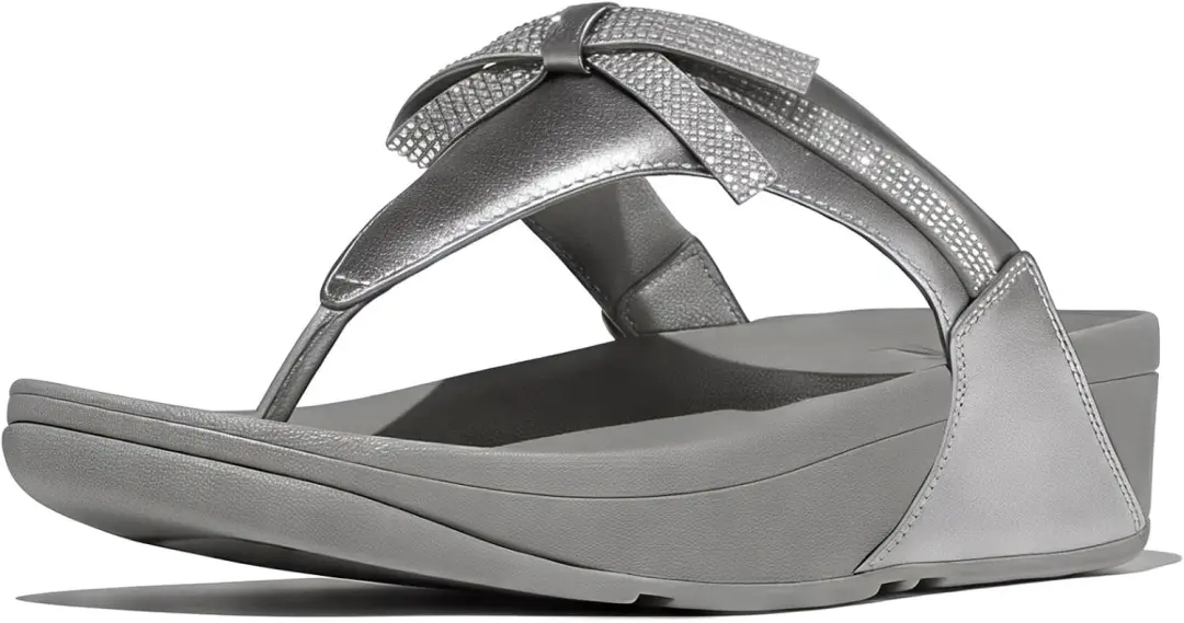 Fitflop Lulu Glitz-Bow Leren Teenslippers Dames Zilver 37