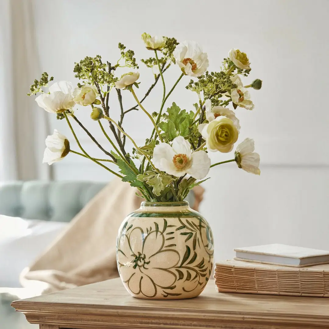 Loberon Avignonel Vaas - Crème/Groen - Ø15cm - afbeelding 4 van 5