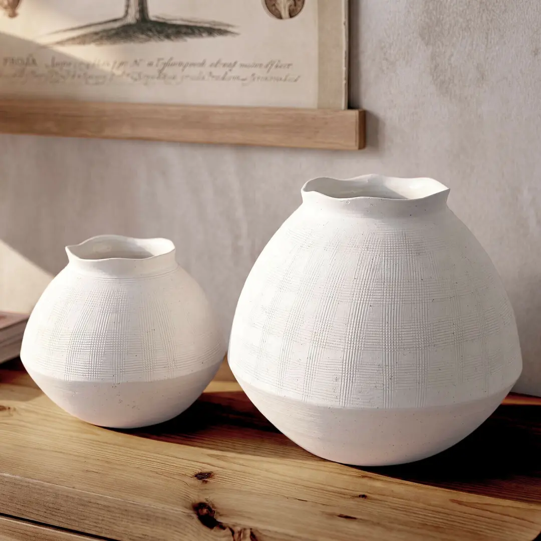 Loberon Torovina vaas set van 2 - Crème - afbeelding 2 van 6
