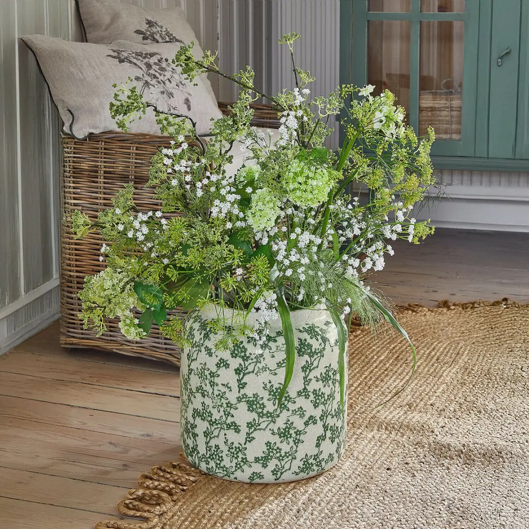Loberon Vaas Vaudrisse - Crème/Groen - Ø29cm - afbeelding 3 van 5