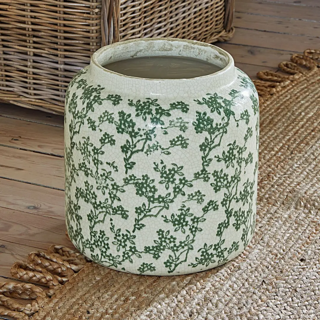 Loberon Vaas Vaudrisse - Crème/Groen - Ø29cm - afbeelding 5 van 5