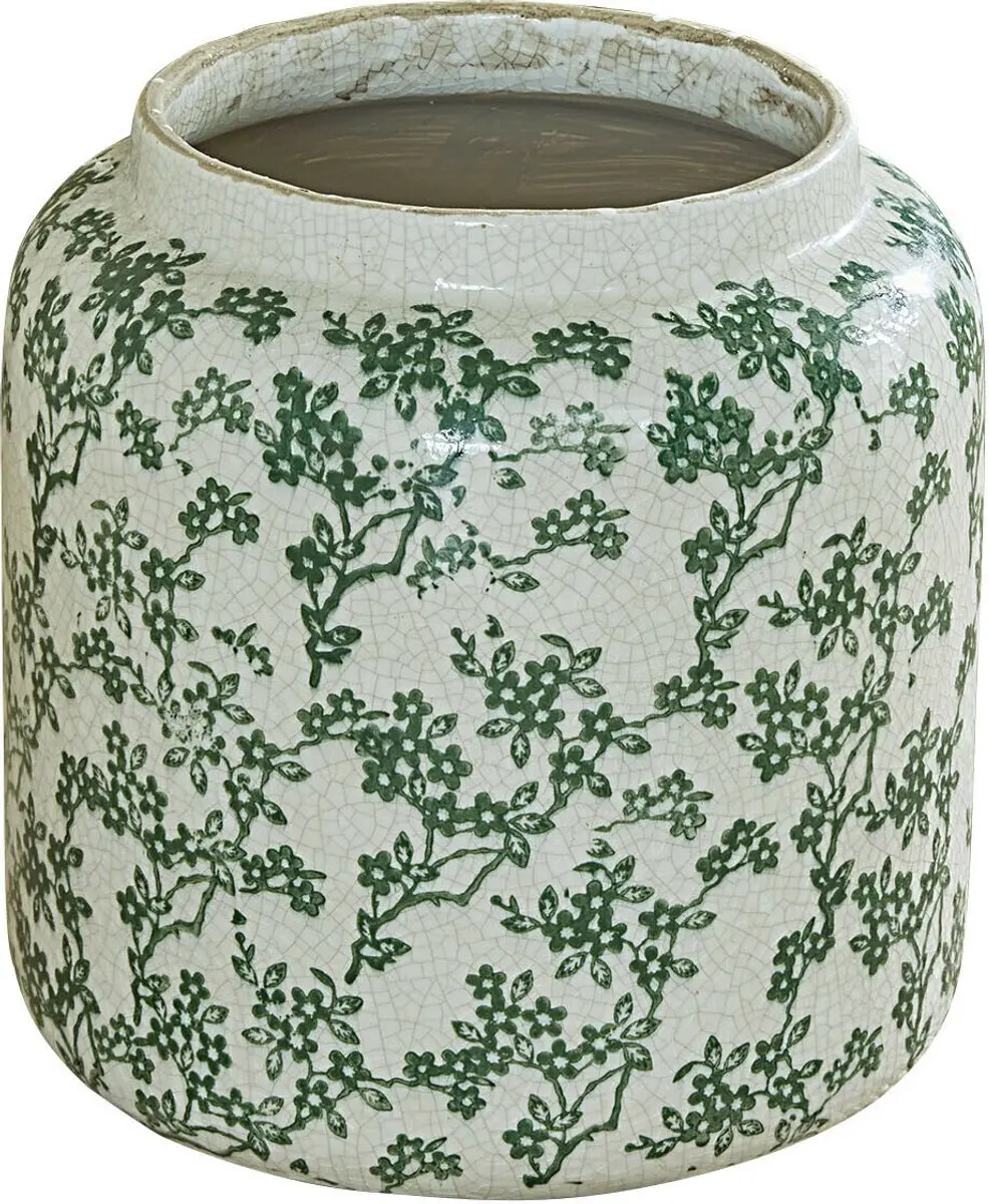 Loberon Vaas Vaudrisse - Crème/Groen - Ø29cm - afbeelding 4 van 5