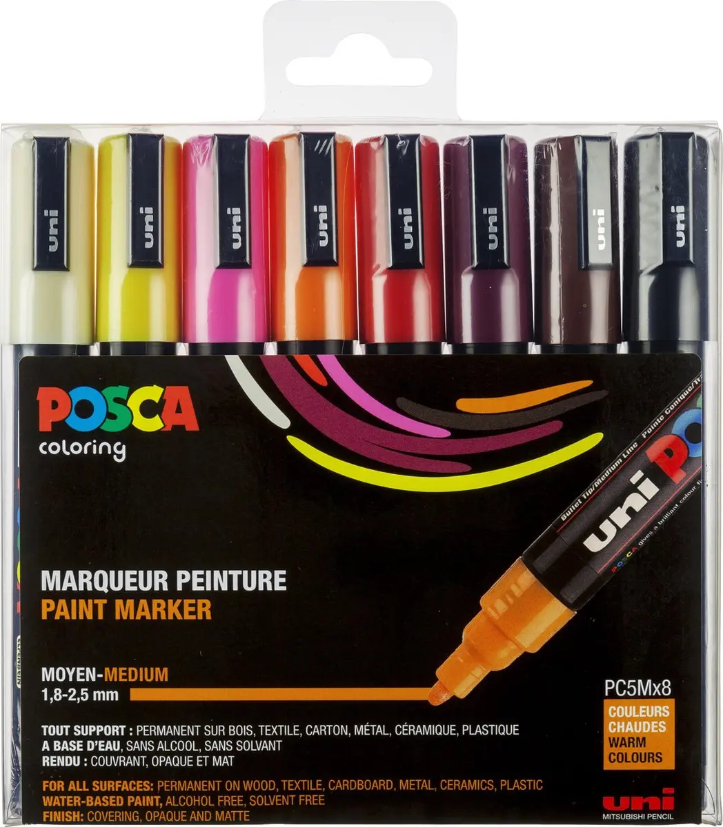 Uni Posca Stiften Warm Colors PC5M 2.5 mm lijn