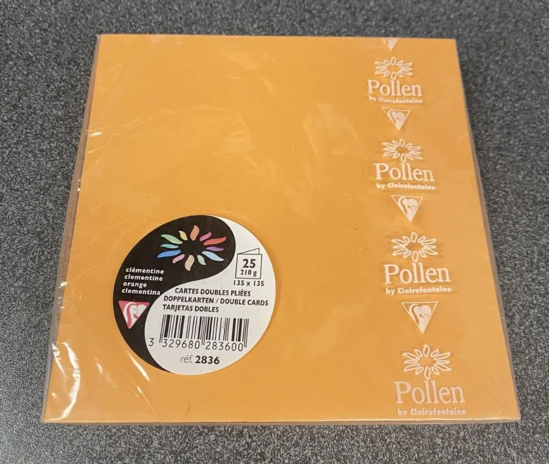 50x dubbele blanco kaarten, oranje, van Pollen Clairefontaine, 13,5cm x 13,5cm.