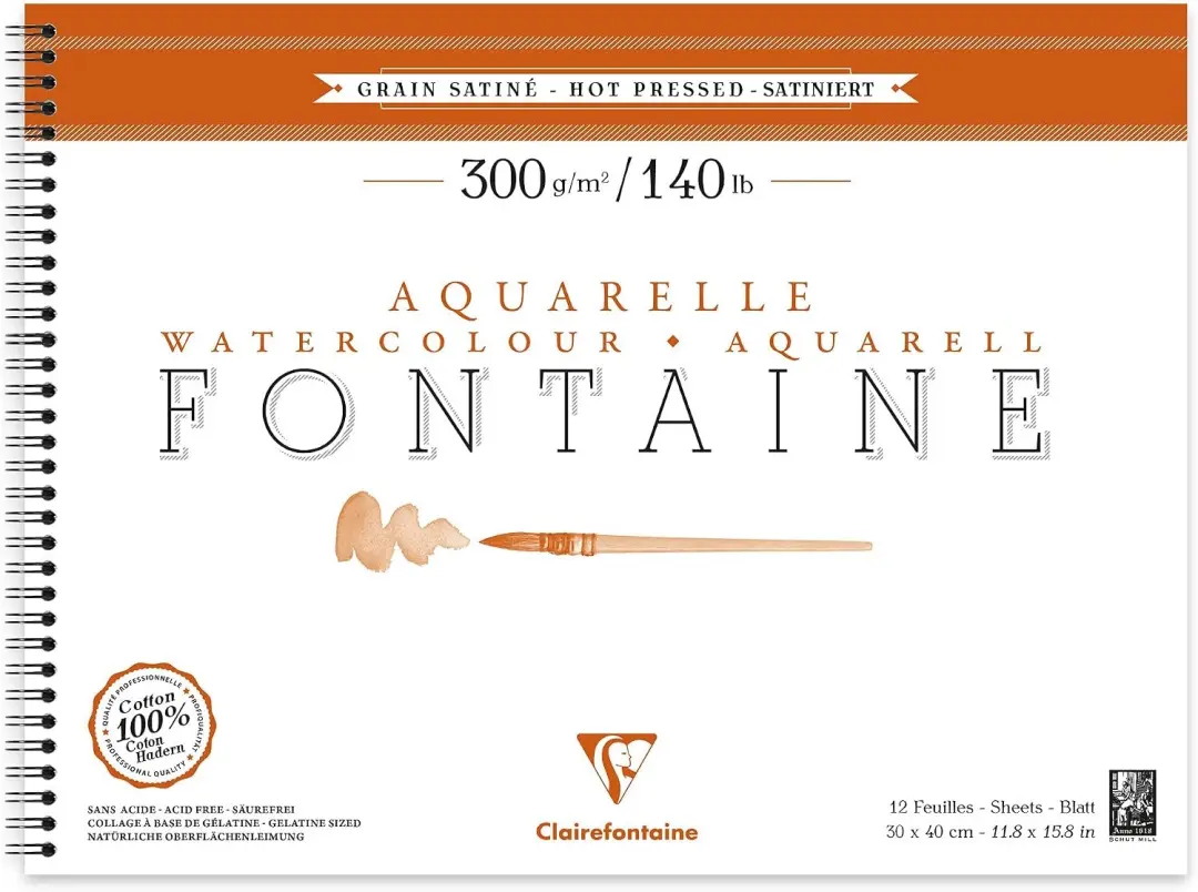 Merkloos Aquarelpapier Fontaine Satiné 30x40cm, 300g, 12 Vel