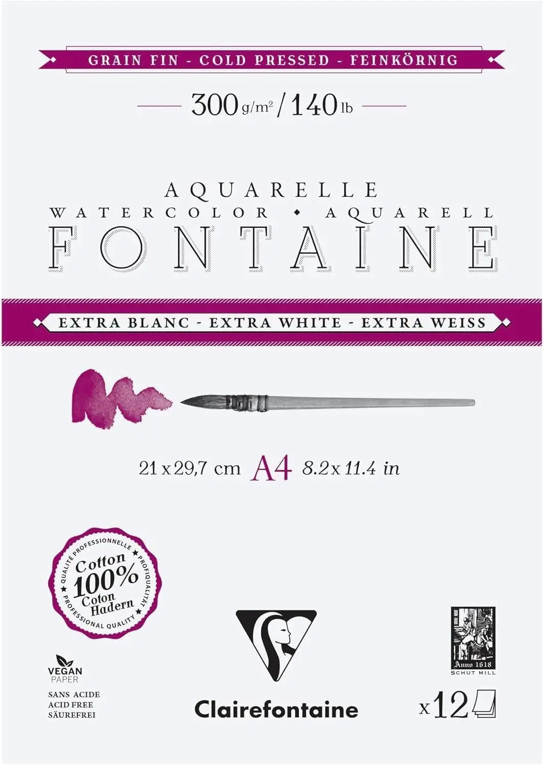Aquarelpapier Extra Wit Fijne Nerf 300g DIN A4 12 Vel