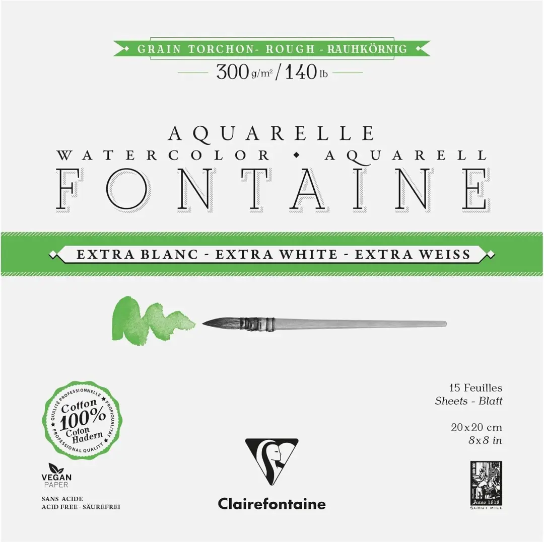 Clairefontaine Fontaine Aquarelpapier Torchon 20x20cm 300g 15 Vel