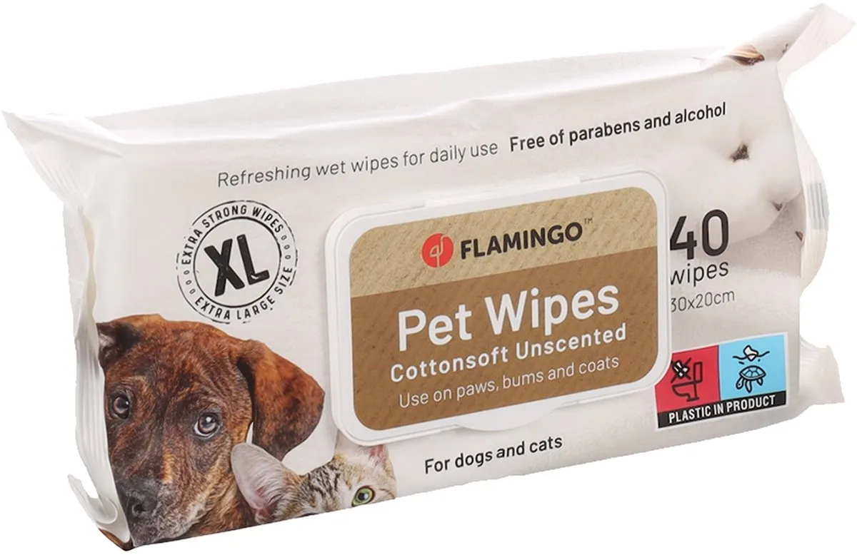 Flamingo Reini Neutraal XL Verzorgingsdoekjes Honden - 40 Stuks