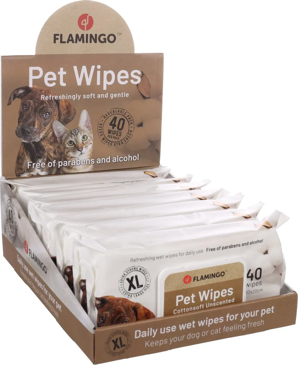 Flamingo Reini Neutraal XL Verzorgingsdoekjes Honden - 40 Stuks