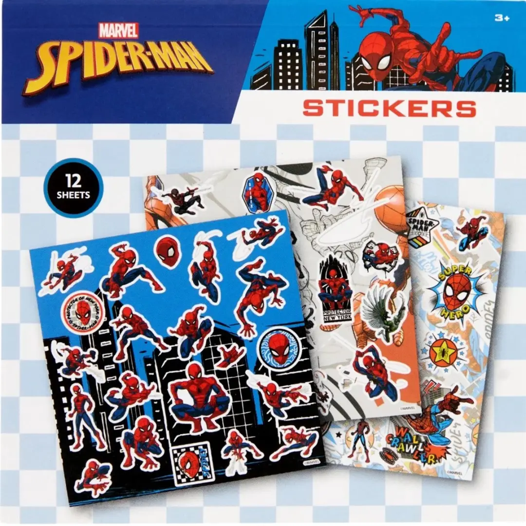 Stickerboek Marvel Spiderman - klein - 10x10 cm - pocket vakantie model - 12 pagina's stickers - superhelden