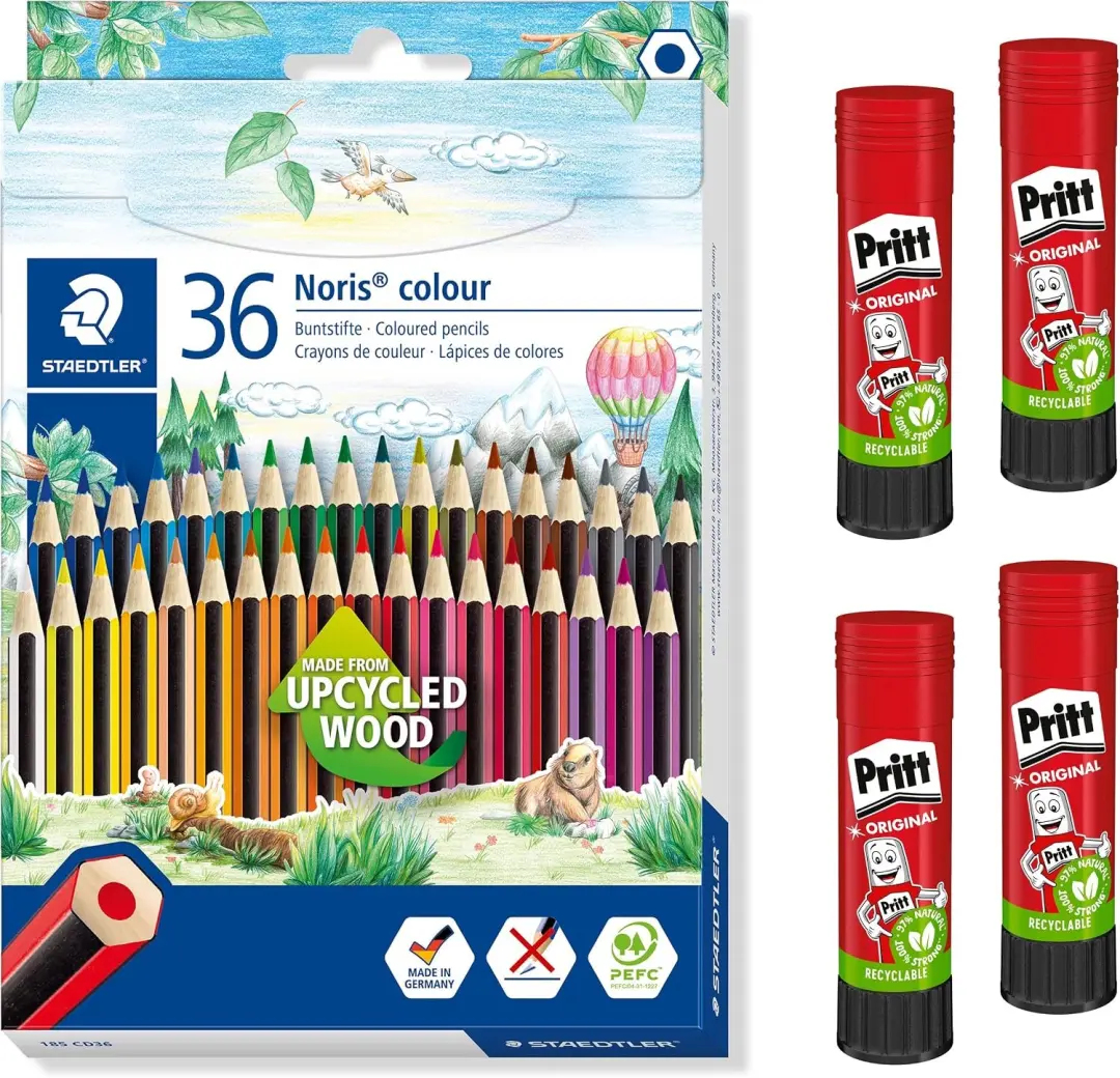 STAEDTLER Noris Kleurpotloden Set met 4 Pritt Lijmstiften
