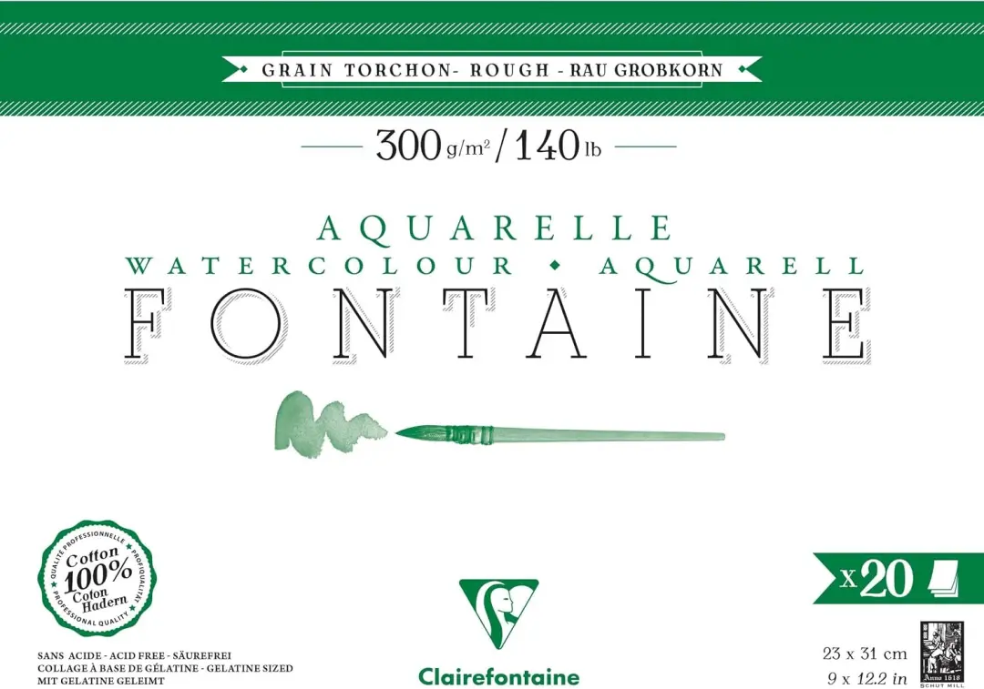 Waterverfpapier Torchon 300g, 20 vel, 23x31cm, 100% katoen