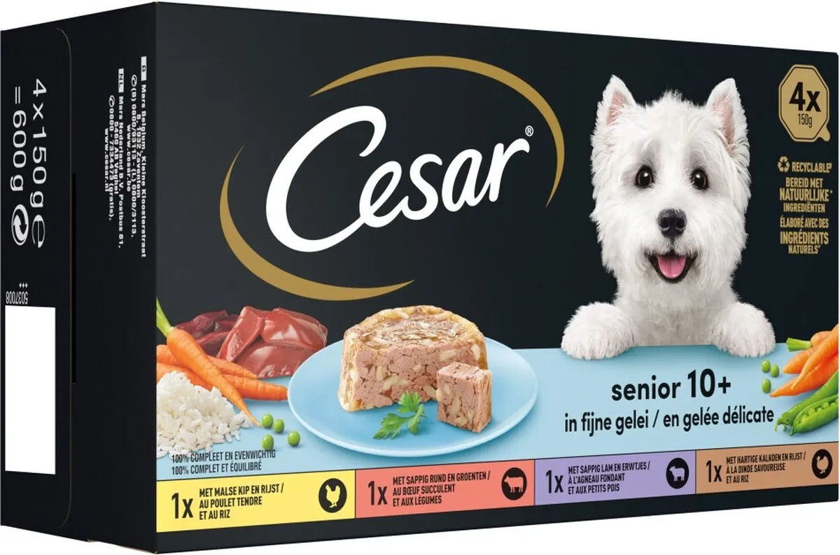 César Senior 10+ Hondenvoer Mix in Gelei - 24x150g