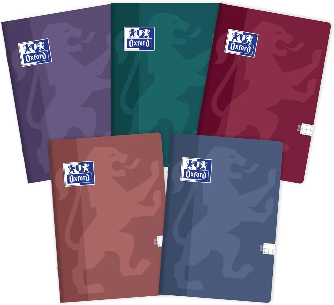 Notitieboek A4, 5 stuks, ruitjes, 60 vel, mix kleuren, softcover