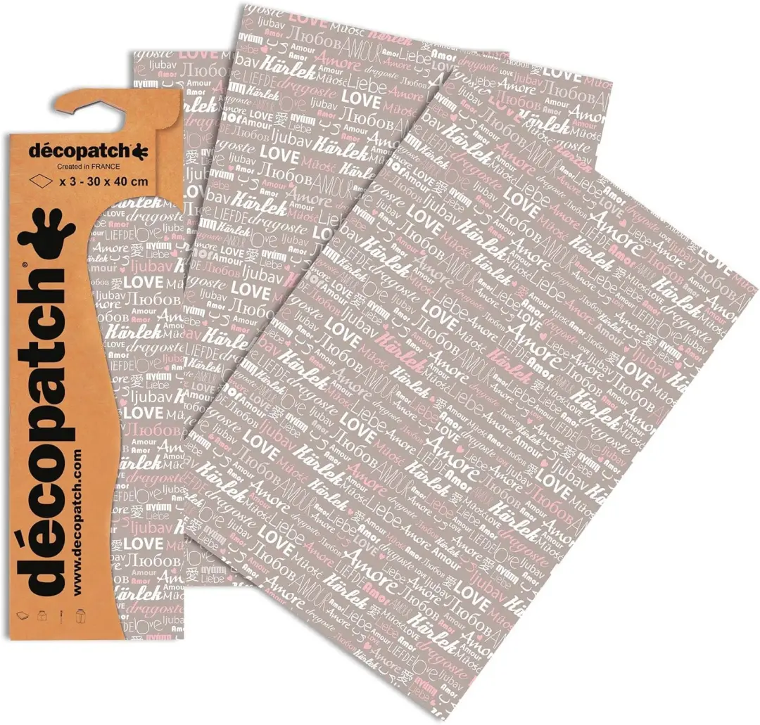 Decoratiepapier Grijs Roze Letter Liefde 395x298mm