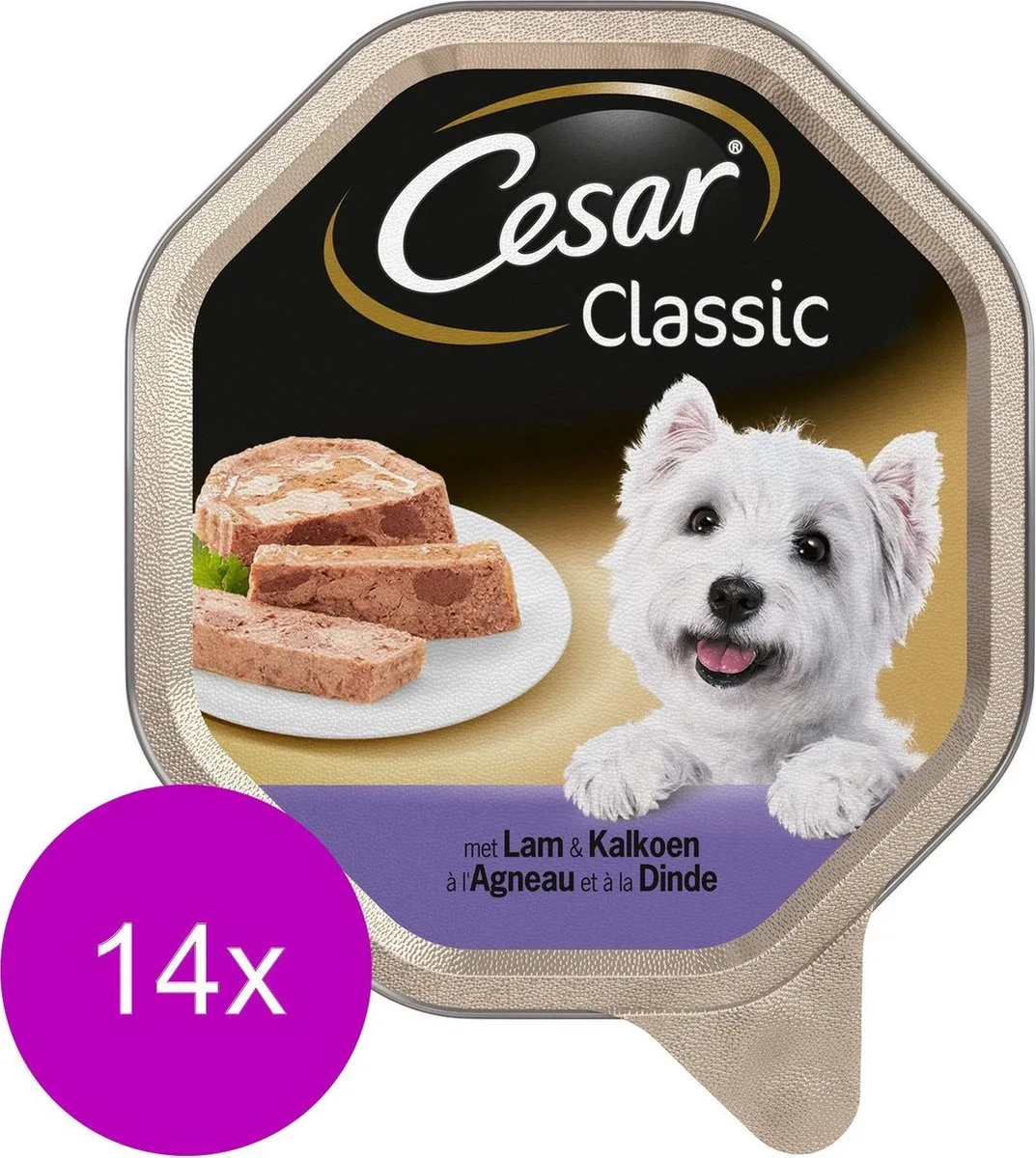 Cesar Alu Classic Pate Met Lam En Kalkoen - Hondenvoer - 14 x 150 g