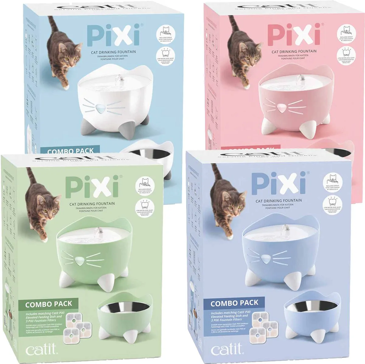 Catit Pixi Fountain Combo Kit - Drinkfontein & Voerbak - 2,5L - Roze