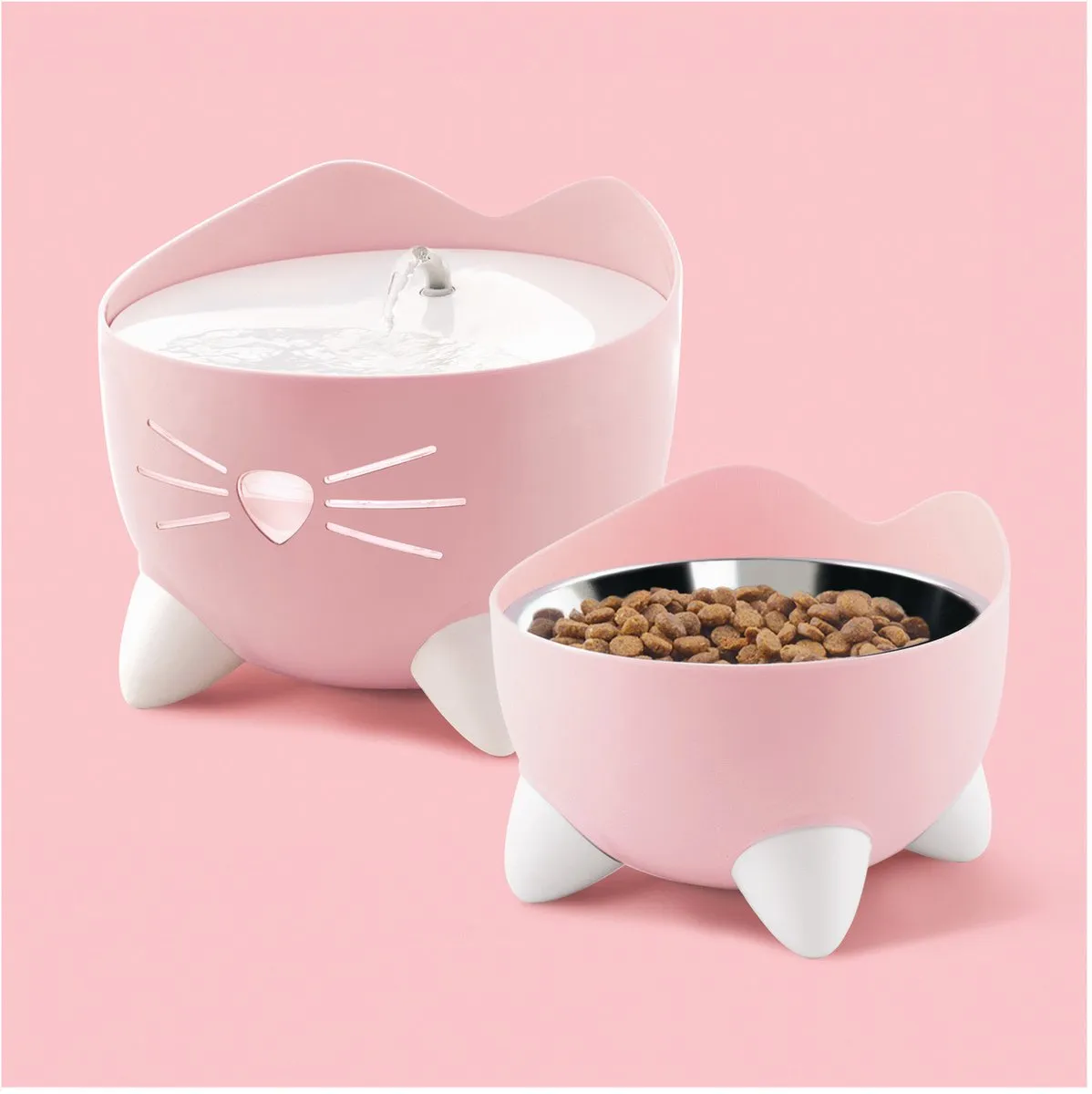 Catit Pixi Fountain Combo Kit - Drinkfontein & Voerbak - 2,5L - Roze