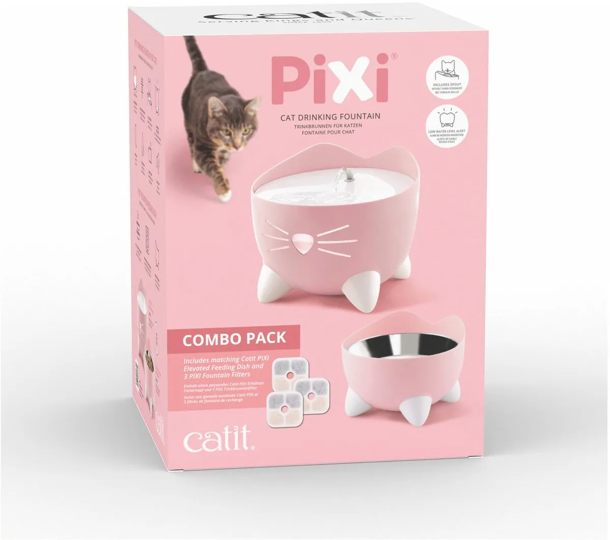 Catit Pixi Fountain Combo Kit - Drinkfontein & Voerbak - 2,5L - Roze