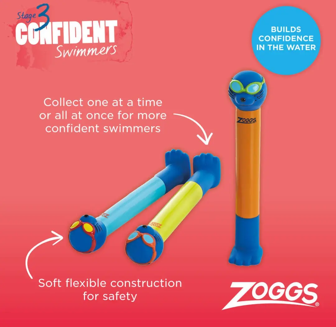 Zoggs Zoggy DiveSticks Duiksticks 3 Pack - Blauw/Lime/Oranje - afbeelding 3 van 6