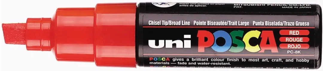 Posca PC-8K Verfstift Rood - Schuine Punt Breed - afbeelding 5 van 6