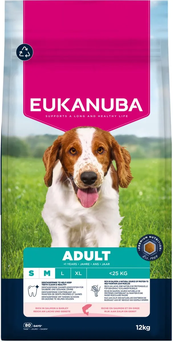 Eukanuba Adult Small & Medium Breed Hondenbrokken Zalm & Gerst 12kg