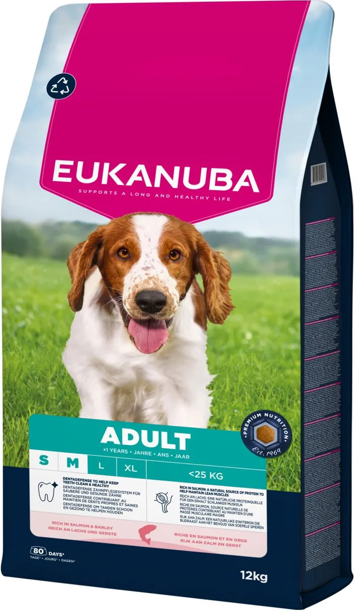 Eukanuba Adult Small & Medium Breed Hondenbrokken Zalm & Gerst 12kg